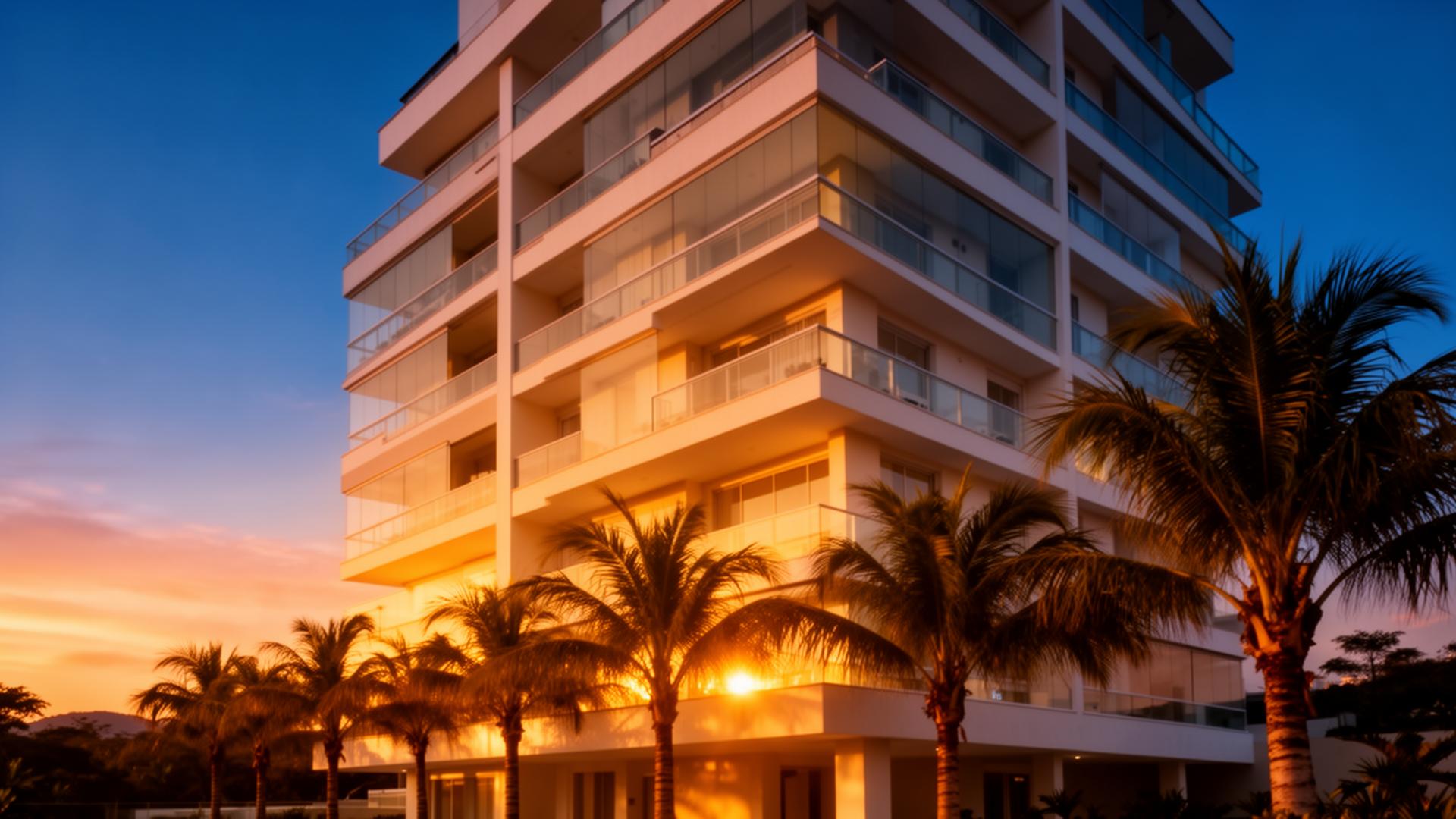 Edifício residencial moderno ao entardecer
